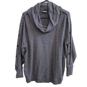 CABI Womens Gray Snap Slit Snaps Sleeve Pullover Cowl Neck Sweatshirt Size Small